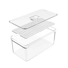 OU Fridge Organizer Bin with Vented Lid 5.3qt, Clear Stackable Refrigerator Storage Bin, Produce Kitchen Storage Container, BPA Free