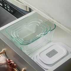 OU Food Storage Container Set with Lids, 5 Pc BPA-Free Clear Borosilicate Glass with Airtight Vented Lids, Dishwasher Safe, Kitchen & Pantry Organizer