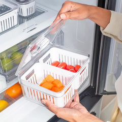 OU Fridge Organizer Bins with Drain Baskets & Vented Lids, Clear Stackable Refrigerator Storage Container, Produce Kitchen Storage Bin, BPA Free