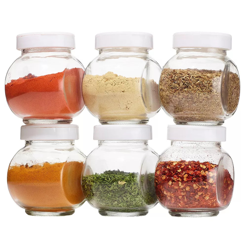 Stackable Sprinkle Jar 6-Piece Glass Spice Jar Set with Sprinkle & Pour Lids – 200ml Jars for ...