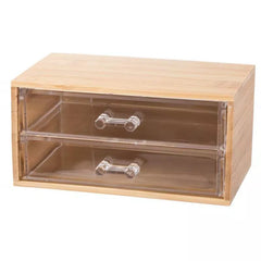 Compact Bamboo Makeup & Jewelry Organizer with 2 Tier Acrylic Drawers, Nonslip Cosmetic Storage Box for Palettes, Skincare & Beauty Accessories