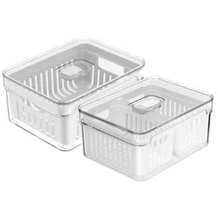 OU Fridge Organizer Bins with Drain Baskets & Vented Lids, Clear Stackable Refrigerator Storage Container, Produce Kitchen Storage Bin, BPA Free