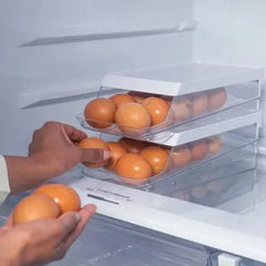 OU Egg Holder for Fridge, Rolling Egg Organizer for Refrigerator Organization, Clear Stackable Container for Kitchen Organizers and Storage, BPA Free
