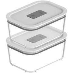 OU Glass Food Storage Container Set 4pc (set of 2) Microwave, Freezer & Dishwasher Safe, Airtight Leak Proof Lid with Microwave Valve, Stackable