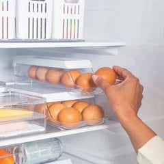OU Egg Holder for Fridge, BPA Free Rolling Egg Organizer for Refrigerator Organization, Clear Stackable Container for Kitchen Organizers and Storage