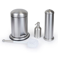3 Pc Stainless Steel Bathroom Set with 3L Step Can, Toilet Brush Holder, and Soap Dispenser - Silver