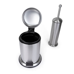 3 Pc Stainless Steel Bathroom Set with 3L Step Can, Toilet Brush Holder, and Soap Dispenser - Silver