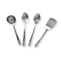 5 Pc Stainless Steel Cooking Utensil Set with Holder - Includes Spatula, Ladle, Spoons, and Countertop Holder
