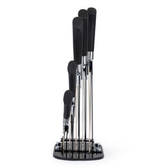 5 Piece Stainless Steel Knife Set with Acrylic Stand - Modern Black Design, Never-Need Sharpening Fine Edge Blades