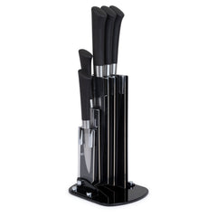 5 Piece Stainless Steel Knife Set with Acrylic Stand - Modern Black Design, Never-Need Sharpening Fine Edge Blades