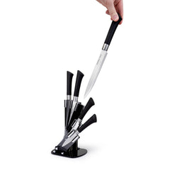 5 Piece Stainless Steel Knife Set with Acrylic Stand - Modern Black Design, Never-Need Sharpening Fine Edge Blades