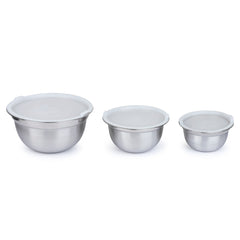 3-Piece Stainless Steel Mixing Bowl Set with Lids - Durable Bowls Dishwasher Safe, Silver