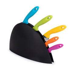 6 Piece Stainless Steel Knife Set with Multi-Colored Handles In Block