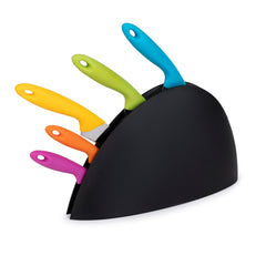 6 Piece Stainless Steel Knife Set with Multi-Colored Handles In Block