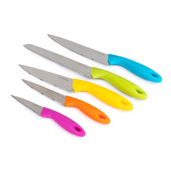 6 Piece Stainless Steel Knife Set with Multi-Colored Handles In Block