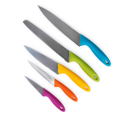 6 Piece Stainless Steel Knife Set with Multi-Colored Handles In Block