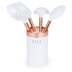 Elle Decor 6-Piece Nylon Silicone Kitchen Utensil Set with Holder Marbled Handles Professional Quality Includes Utensils and Holder