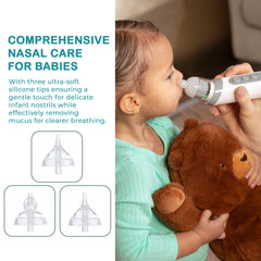 Electric Baby Nasal Aspirator Soothing Music & Light For Babies Infant Kids, Lightweight, Adjustable Suction & 3 Silicone Tips, USB-C Rechargeable