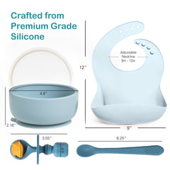 Silicone Baby Essentials Set – Stacking Toy, Feeding Bibs, Suction Bowls with Spoons & First-Stage Spoons – BPA-Free, Safe for Infants & Toddlers
