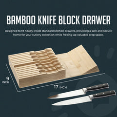Bamboo Knife Block Drawer Organizer, Nonslip, Durable In Drawer Wooden Knife Storage, Space Saving Kitchen Knife Organizer, Holds up to 12 Knives