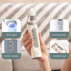 Electric Baby Nasal Aspirator Soothing Music & Light For Babies Infant Kids, Lightweight, Adjustable Suction & 3 Silicone Tips, USB-C Rechargeable