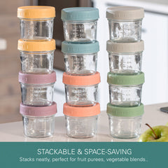 Glass Baby Food Storage Containers 12 Pack 4oz Baby Food Jars Reusable with Lids BPA-Free Leakproof Freezer, Microwave, Dishwasher Safe Baby Food Jars