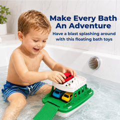 Boat Bath Toy Set for Toddlers, Carry Ship & 4 Mini Cars – Fun Water Toys for Bath, Pool, Beach Play, Safe & Non-Toxic Ferry Boat Toy
