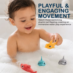 12pc Floating Shark Bath Toys for Toddlers, Colorful Wind Up Swimming Sharks, Interactive & Battery-Free Water Play