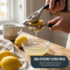 Stainless Steel Lemon Squeezer–Large Manual Citrus Juicer, Non-Slip Grip, Dishwasher Safe Design for Lemon, Lime, and Orange Juicing