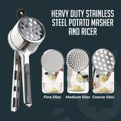 15oz Potato Ricer, Heavy Duty Stainless Steel Potato Masher and Ricer Kitchen Tool, Nonslip Handle, Press and Mash Kitchen Gadget