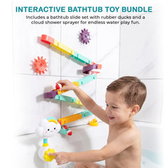 Interactive Bathtub Slide Set and Baby Shower Sprayer Toy Bundle – Fun Bath Toys for Toddlers, Educational and Durable Water Play Set