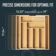 Expandable Bamboo Utensil Drawer Organizer, Wooden Utensil Tray, Non-Slip, Durable Cutlery Divider for Kitchen Flatware & Utensils