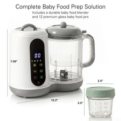 Baby Food Processor Steamer Blender with 12 Glass Baby Food Storage Jars,  BPA-Free, Leakproof, Durable, and Convenient
