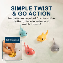 12pc Floating Shark Bath Toys for Toddlers, Colorful Wind Up Swimming Sharks, Interactive & Battery-Free Water Play