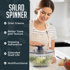 Salad Spinner Lettuce Spinner Vegetable Cleaner and Dryer, One-Handed Use, Built-in Draining System for Fresh, Crisp, Clean Salad