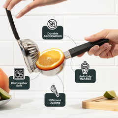 Stainless Steel Lemon Squeezer–Large Manual Citrus Juicer, Non-Slip Grip, Dishwasher Safe Design for Lemon, Lime, and Orange Juicing