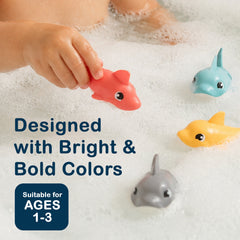 12pc Floating Shark Bath Toys for Toddlers, Colorful Wind Up Swimming Sharks, Interactive & Battery-Free Water Play