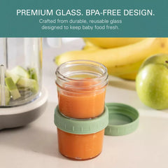 Baby Food Processor Steamer Blender with 12 Glass Baby Food Storage Jars,  BPA-Free, Leakproof, Durable, and Convenient