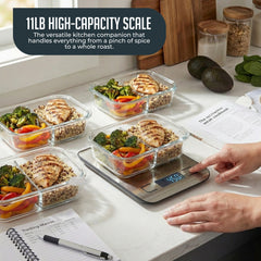 Digital Food Scale – 11 LB Capacity, Tare Function, Stainless Steel, LCD Display, 2 AAA Batteries Included, Ideal for Cooking, Baking, and Kitchen Use