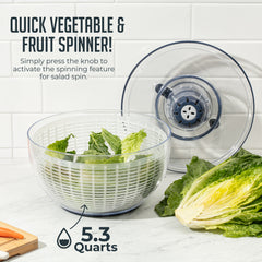 Salad Spinner Lettuce Spinner Vegetable Cleaner and Dryer, One-Handed Use, Built-in Draining System for Fresh, Crisp, Clean Salad
