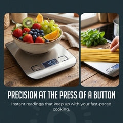 Digital Food Scale – 11 LB Capacity, Tare Function, Stainless Steel, LCD Display, 2 AAA Batteries Included, Ideal for Cooking, Baking, and Kitchen Use