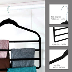 Elle Decor Set of 3 4-Tier Non-Slip Velvet Hangers, Black