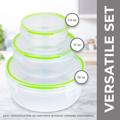 6-Piece Round Food Storage Container Set Click-and-Lock Containers w/Lids BPA-Free Microwave Freezer Dishwasher Safe