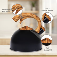 Elle Decor 3-Quart Black Tea Kettle with Wood Handle
