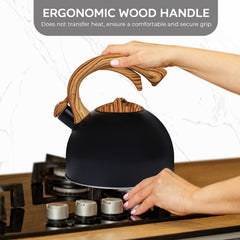 Elle Decor 3-Quart Black Tea Kettle with Wood Handle