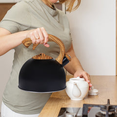 Elle Decor 3-Quart Black Tea Kettle with Wood Handle
