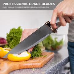 Elle Decor 5-Piece Professional Kitchen Knife Set Marble Handles & Rose Gold Accents Includes Clear Block Chef Bread Carving Utility & Paring Knives