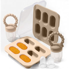 Silicone Baby Fruit Feeders with Freezer Tray for Batch Prep, Set of 2 – Safe & Convenient, Includes Extra Pouches & Travel Lids, Dishwasher Safe