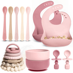 Silicone Baby Essentials Set – Stacking Toy, Feeding Bibs, Suction Bowls with Spoons & First-Stage Spoons – BPA-Free, Safe for Infants & Toddlers