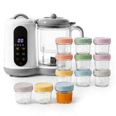 Baby Food Processor Steamer Blender with 12 Glass Baby Food Storage Jars,  BPA-Free, Leakproof, Durable, and Convenient